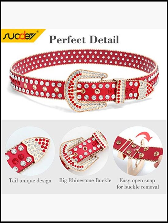 Rhinestone Leather Belt with Removable Buckle for Western Cowboy Outfits main image 7